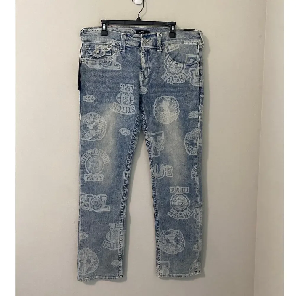 NWT True Religion AOP Ricky Flap Straight Jeans Men’s 34x34